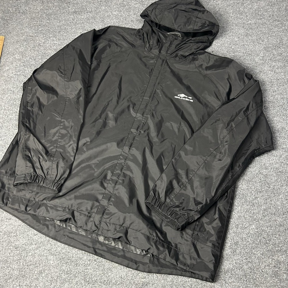 Grundens Jacket Mens 4XL Black Hooded Nylon Rain Coat Waterproof Lightweight